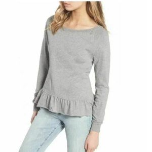 Pam & Gela Women's Sweater Gray Ruffle Hem Ripped